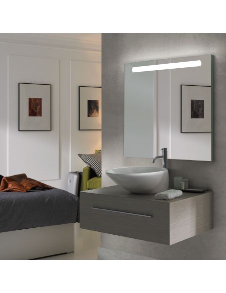 Emuca Specchio da bagno Pegasus con illuminazione LED frontale, 6 W, Alluminio e Vetro