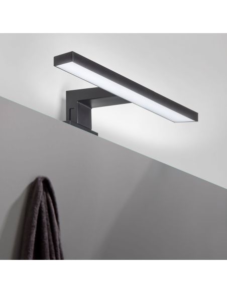 Emuca Faretto LED per specchio da bagno Virgo (AC 230V 50Hz), 6 W, Verniciato nero, Tecnoplastica