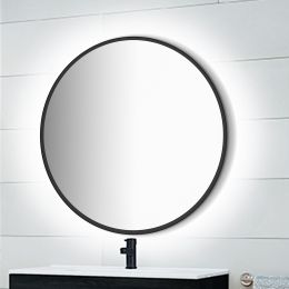 Emuca Specchio da bagno Zeus con Illuminazione LED decorativa e cornice nera, diametro 80 cm, AC 230V 50Hz, 12W 2