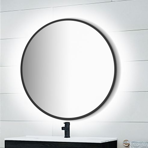 Emuca Specchio da bagno Zeus con Illuminazione LED decorativa e cornice nera, diametro 80 cm, AC 230V 50Hz, 12W