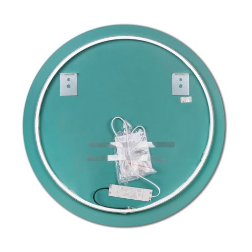Emuca Specchio da bagno Zeus con Illuminazione LED decorativa e cornice nera, diametro 80 cm, AC 230V 50Hz, 12W