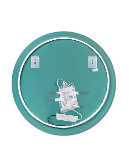 Emuca Specchio da bagno Zeus con Illuminazione LED decorativa e cornice nera, diametro 80 cm, AC 230V 50Hz, 12W