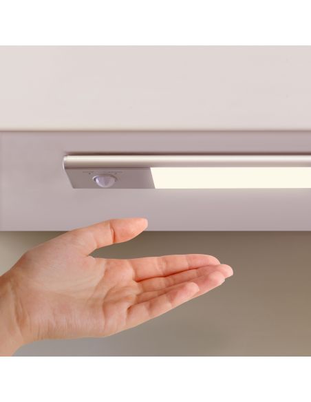 Emuca Lampada LED ricaricabile con USB Kaus con sensore di movimento, L240mm, Tecnoplastica e Alluminio, Anodizzato opaco