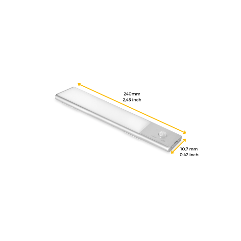 Emuca Lampada LED ricaricabile con USB Kaus con sensore di movimento, L240mm, Tecnoplastica e Alluminio, Anodizzato opaco