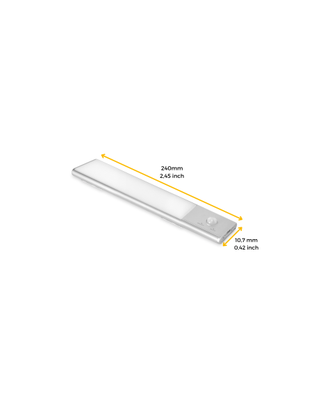 Emuca Lampada LED ricaricabile con USB Kaus con sensore di movimento, L240mm, Tecnoplastica e Alluminio, Anodizzato opaco