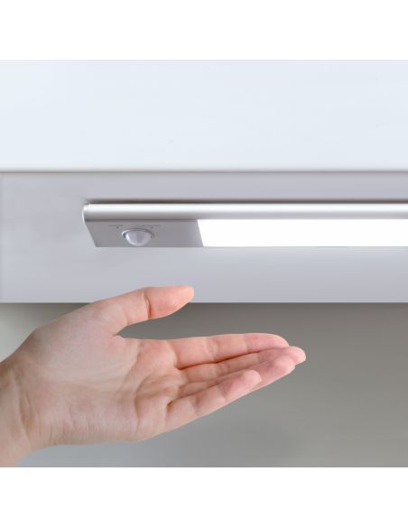 Emuca Lampada LED ricaricabile con USB Kaus con sensore di movimento, L400mm, Tecnoplastica e Alluminio, Anodizzato opaco