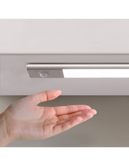 Emuca Lampada LED ricaricabile con USB Kaus con sensore di movimento, L400mm, Tecnoplastica e Alluminio, Anodizzato opaco