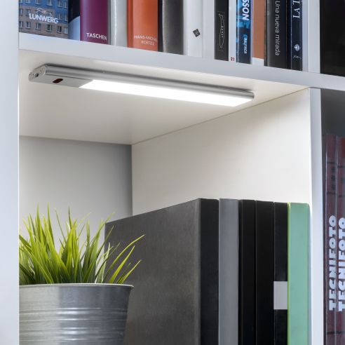 Emuca Lampada LED ricaricabile con USB Kaus con sensore di prossimità, L400mm, Tecnoplastica e Alluminio, Anodizzato opaco
