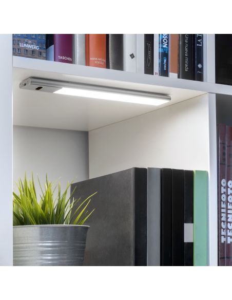 Emuca Lampada LED ricaricabile con USB Kaus con sensore di prossimità, L400mm, Tecnoplastica e Alluminio, Anodizzato opaco