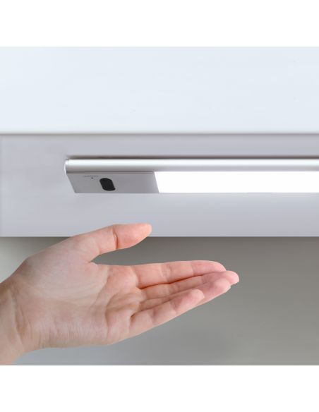 Emuca Lampada LED ricaricabile con USB Kaus con sensore di prossimità, L400mm, Tecnoplastica e Alluminio, Anodizzato opaco