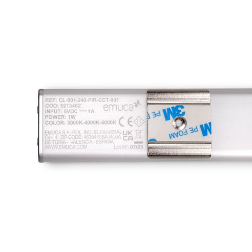 Emuca Lampada LED ricaricabile con USB Kaus con sensore di prossimità, L400mm, Tecnoplastica e Alluminio, Anodizzato opaco