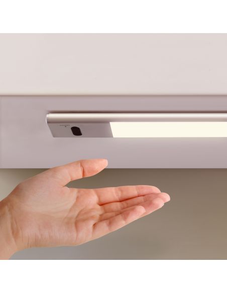 Emuca Lampada LED ricaricabile con USB Kaus con sensore di prossimità, L600mm, Tecnoplastica e Alluminio, Anodizzato opaco