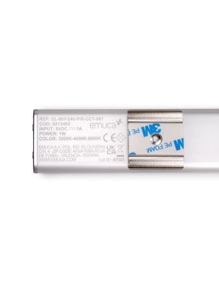 Emuca Lampada LED ricaricabile con USB Kaus con sensore di prossimità, L600mm, Tecnoplastica e Alluminio, Anodizzato opaco