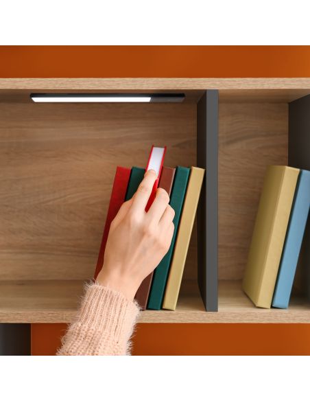 Emuca Lampada LED ricaricabile con USB Kaus Black con sensore di prossimità, L400mmPlastica e Alluminio, Verniciato nero