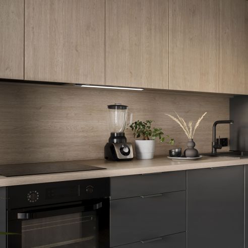 Emuca Lampada LED ricaricabile con USB Kaus Black con sensore di prossimità, L400mmPlastica e Alluminio, Verniciato nero