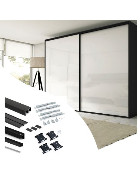 Emuca Kit di ferramenta per armadio 2 ante e chiusura ammortizzata Placard 74, Modello Maniglia Sharp, spessore 16 mm