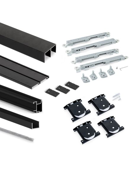 Emuca Kit di ferramenta per armadio 2 ante e chiusura ammortizzata Placard 74, Modello Maniglia Sharp, spessore 16 mm