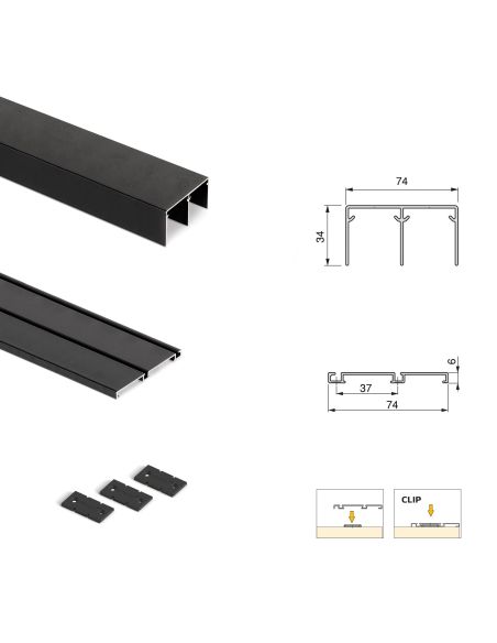 Emuca Kit di ferramenta per armadio 2 ante e chiusura ammortizzata Placard 74, Modello Maniglia Sharp, spessore 16 mm