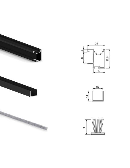 Emuca Kit di ferramenta per armadio 2 ante e chiusura ammortizzata Placard 74, Modello Maniglia Sharp, spessore 16 mm