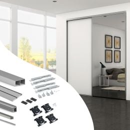 Emuca Kit di ferramenta per armadio 2 ante e chiusura ammortizzata Placard 74, Modello Maniglia Sharp, spessore 16 mm