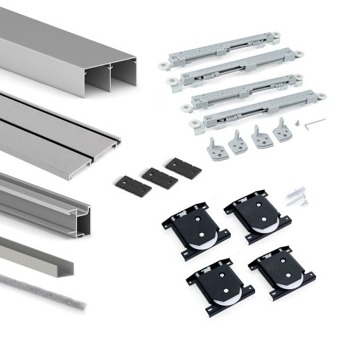 Emuca Kit di ferramenta per armadio 2 ante e chiusura ammortizzata Placard 74, Modello Maniglia Sharp, spessore 16 mm