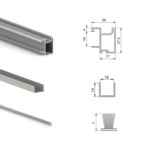 Emuca Kit di ferramenta per armadio 2 ante e chiusura ammortizzata Placard 74, Modello Maniglia Sharp, spessore 16 mm