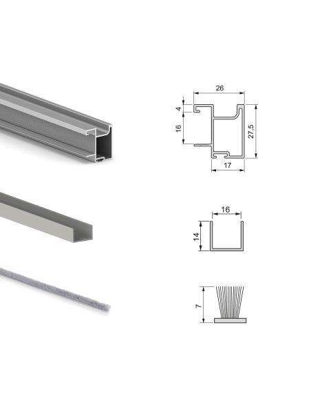 Emuca Kit di ferramenta per armadio 2 ante e chiusura ammortizzata Placard 74, Modello Maniglia Sharp, spessore 16 mm