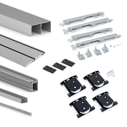 Emuca Kit di ferramenta per armadio 2 ante e chiusura ammortizzata Placard 74, Modello Maniglia Sharp, spessore 18 mm