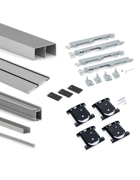 Emuca Kit di ferramenta per armadio 2 ante e chiusura ammortizzata Placard 74, Modello Maniglia Sharp, spessore 18 mm