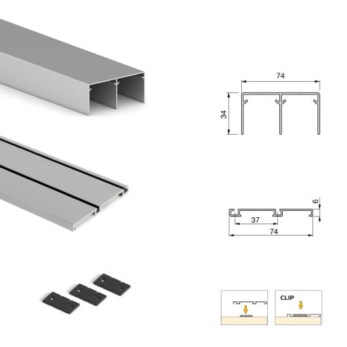 Emuca Kit di ferramenta per armadio 2 ante e chiusura ammortizzata Placard 74, Modello Maniglia Sharp, spessore 18 mm