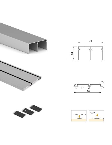 Emuca Kit di ferramenta per armadio 2 ante e chiusura ammortizzata Placard 74, Modello Maniglia Sharp, spessore 18 mm