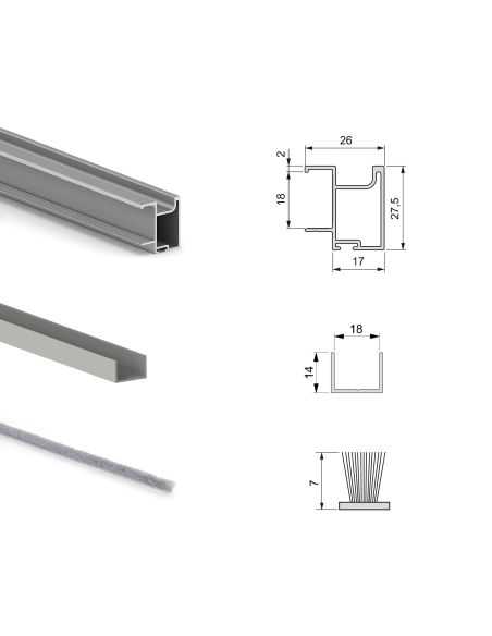 Emuca Kit di ferramenta per armadio 2 ante e chiusura ammortizzata Placard 74, Modello Maniglia Sharp, spessore 18 mm