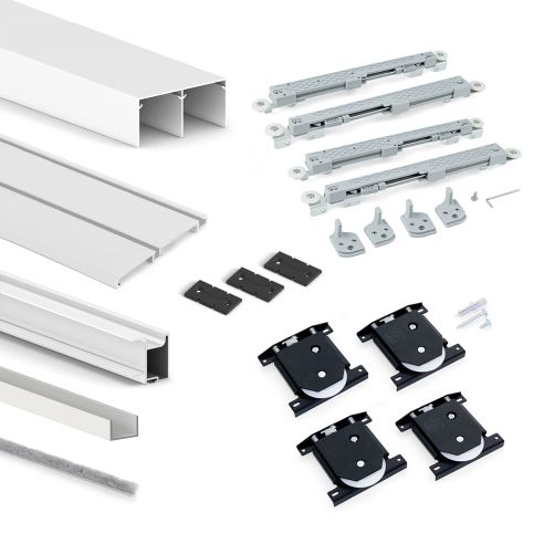 Emuca Kit di ferramenta per armadio 2 ante e chiusura ammortizzata Placard 74, Modello Maniglia Sharp, spessore 19 mm
