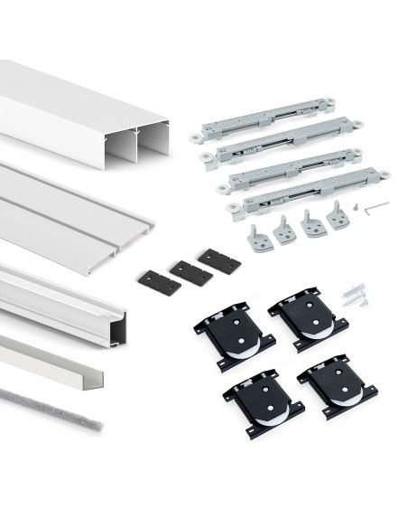 Emuca Kit di ferramenta per armadio 2 ante e chiusura ammortizzata Placard 74, Modello Maniglia Sharp, spessore 19 mm