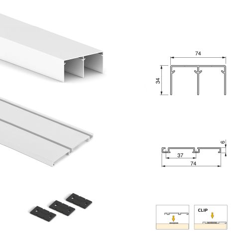 Emuca Kit di ferramenta per armadio 2 ante e chiusura ammortizzata Placard 74, Modello Maniglia Sharp, spessore 19 mm