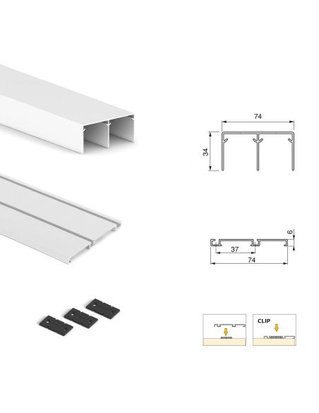 Emuca Kit di ferramenta per armadio 2 ante e chiusura ammortizzata Placard 74, Modello Maniglia Sharp, spessore 19 mm