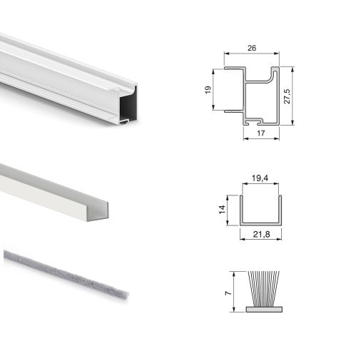 Emuca Kit di ferramenta per armadio 2 ante e chiusura ammortizzata Placard 74, Modello Maniglia Sharp, spessore 19 mm
