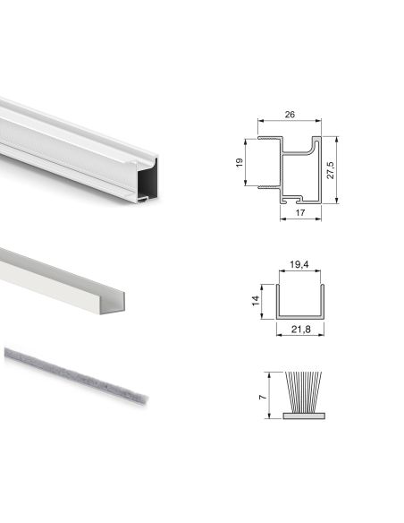 Emuca Kit di ferramenta per armadio 2 ante e chiusura ammortizzata Placard 74, Modello Maniglia Sharp, spessore 19 mm