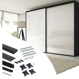 Emuca Kit di ferramenta per armadio 2 ante e chiusura ammortizzata Placard 74, Modello Maniglia Sharp, spessore 19 mm