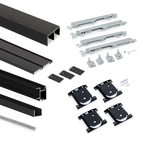 Emuca Kit di ferramenta per armadio 2 ante e chiusura ammortizzata Placard 74, Modello Maniglia Sharp, spessore 19 mm