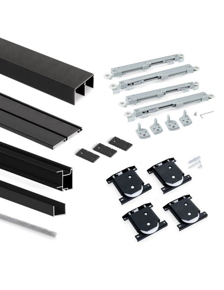 Emuca Kit di ferramenta per armadio 2 ante e chiusura ammortizzata Placard 74, Modello Maniglia Sharp, spessore 19 mm