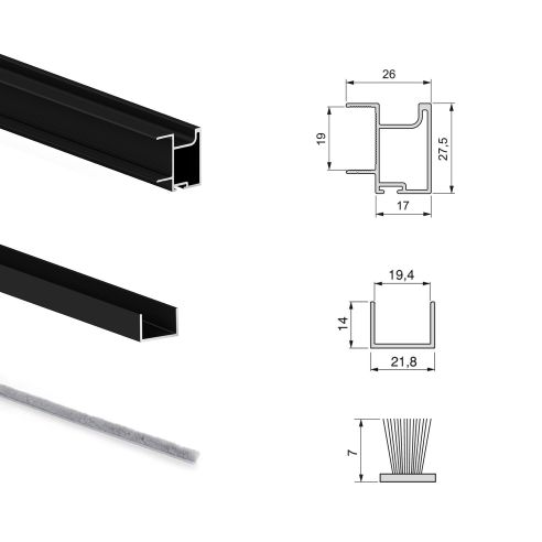 Emuca Kit di ferramenta per armadio 2 ante e chiusura ammortizzata Placard 74, Modello Maniglia Sharp, spessore 19 mm