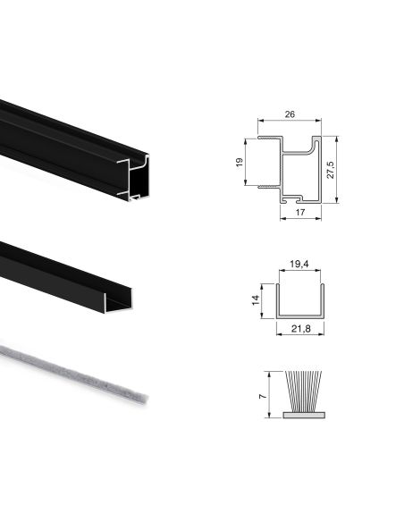 Emuca Kit di ferramenta per armadio 2 ante e chiusura ammortizzata Placard 74, Modello Maniglia Sharp, spessore 19 mm