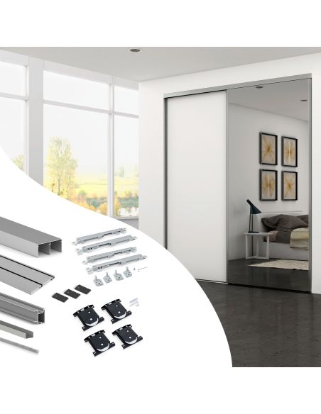 Emuca Kit di ferramenta per armadio 2 ante e chiusura ammortizzata Placard 74, Modello Maniglia Sharp, spessore 19 mm