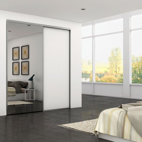 Emuca Kit di ferramenta per armadio 2 ante e chiusura ammortizzata Placard 74, Modello Maniglia Sharp, spessore 19 mm