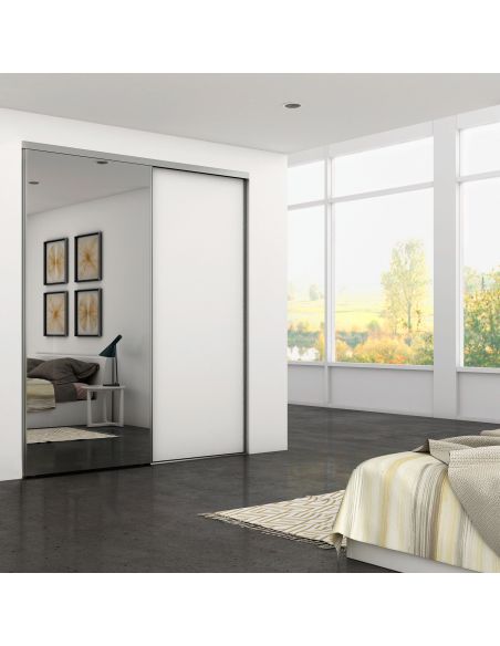 Emuca Kit di ferramenta per armadio 2 ante e chiusura ammortizzata Placard 74, Modello Maniglia Sharp, spessore 19 mm