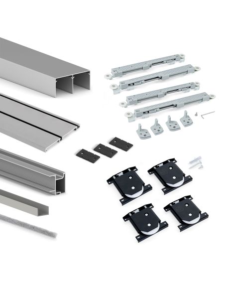 Emuca Kit di ferramenta per armadio 2 ante e chiusura ammortizzata Placard 74, Modello Maniglia Sharp, spessore 19 mm