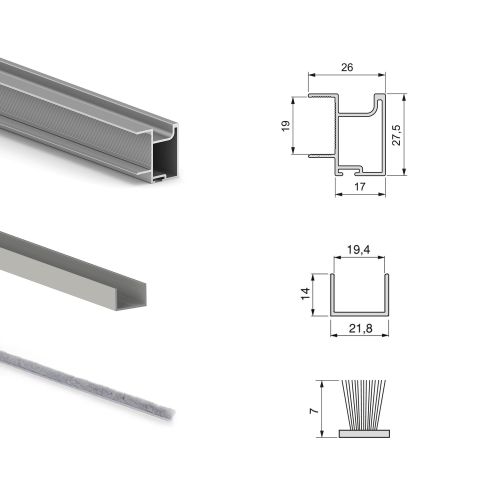 Emuca Kit di ferramenta per armadio 2 ante e chiusura ammortizzata Placard 74, Modello Maniglia Sharp, spessore 19 mm