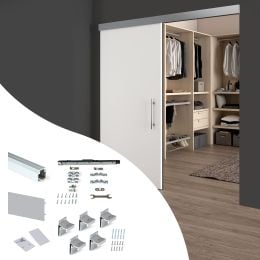 Emuca Sistema Railway per ante scorrevoli sospese in legno con chiusura soft., 80, Anodizzato opaco, Alluminio