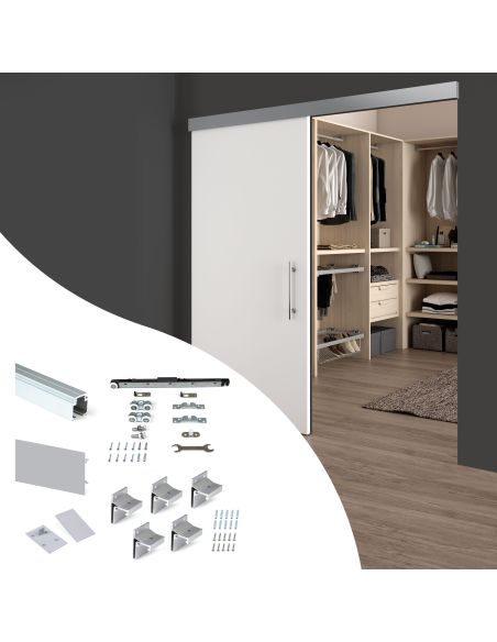 Emuca Sistema Railway per ante scorrevoli sospese in legno con chiusura soft., 80, Anodizzato opaco, Alluminio